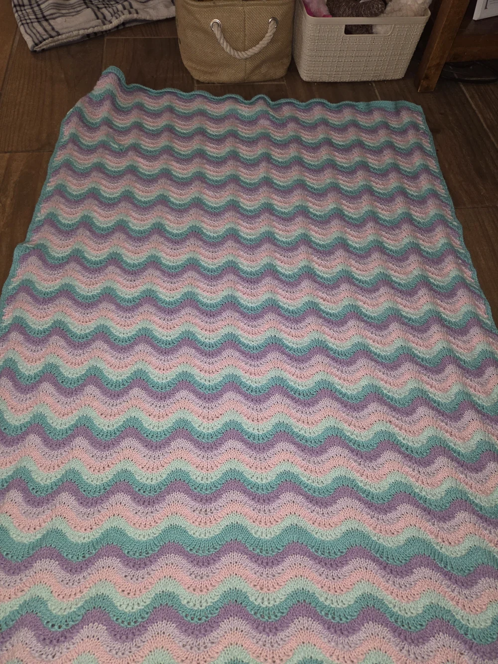 Pastel Chevron Knit Throw Blanket in Pink, Purple & Mint